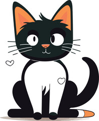 Cute cartoon black cat sitting on white background. Vector illustration.