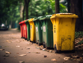 Fototapeta na wymiar Recycling garbage bins on the city street. 