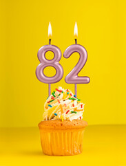 Birthday candle number 82 - Invitation card with yellow background