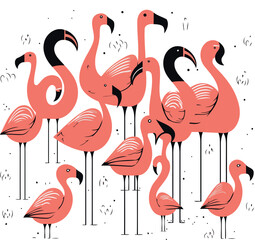 Flamingos. Vector hand drawn illustration in cartoon style.