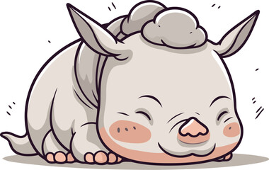 Cute little rhinoceros cartoon character. Vector illustration.