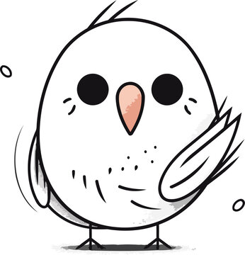 Cartoon doodle of a white owl on a white background