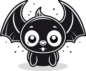 Cute cartoon bat with wings. Vector illustration isolated on white background.