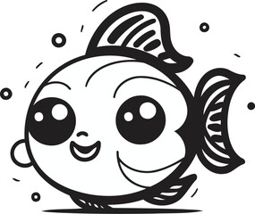 Cute cartoon fish. Vector illustration isolated on a white background.
