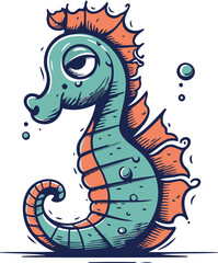 Seahorse. Sea animal. Cartoon style. Vector illustration.