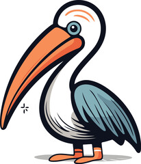 Pelican Bird Cartoon Vector Illustration. Isolated On White Background