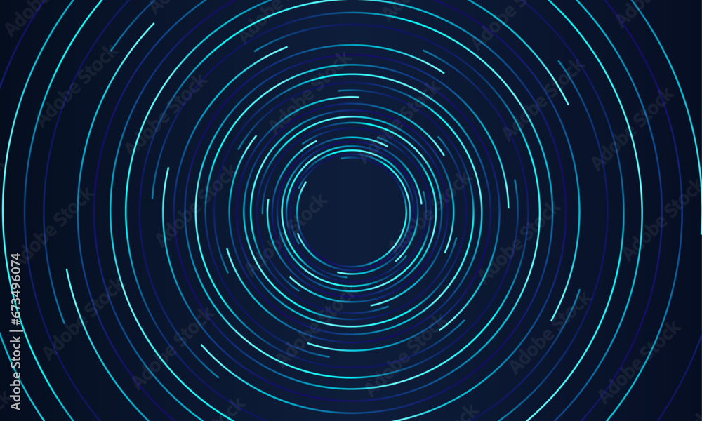 Poster abstract circle line pattern spin blue green light isolated on black background. modern graphic desi