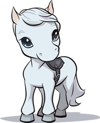 Cute cartoon white pony isolated on white background. Vector illustration.