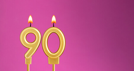 Candle number 90 in purple background - birthday card