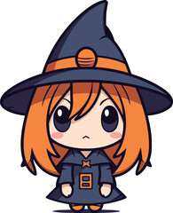 Cute little witch girl. Vector illustration. Isolated on white background.