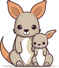 Kangaroo family vector illustration. Cute cartoon kangaroo family.