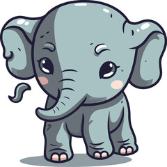 Cute little elephant isolated on a white background. Vector illustration.