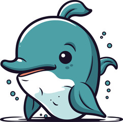 Illustration of a Cute Cartoon Dolphin Posing in the Water