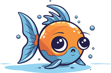Cute cartoon goldfish. Vector illustration isolated on white background.