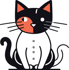 Cute black and white cat. Vector illustration isolated on white background.