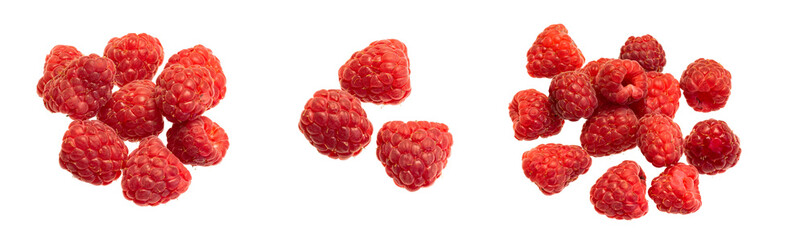 red raspberries on white isolated background - obrazy, fototapety, plakaty