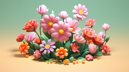 Cute isometric 3D image of 3D flowers