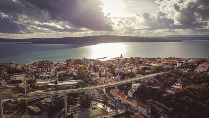 Crikvenica, small coastal town, drone, Croatia