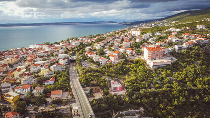 Naklejka premium Crikvenica, small coastal town, drone, Croatia