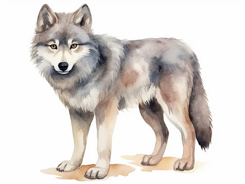 Watercolor illustration of wolf on white
