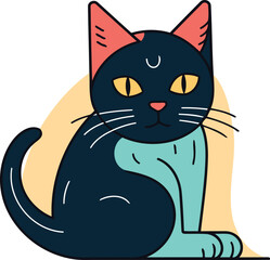 Cute black cat with yellow eyes. Vector illustration in flat style.