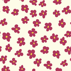 Floral vintage seamless pattern. Hippie flower power retro textile print. Groovy botanical wallpaper