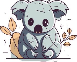 Cute cartoon koala sitting on the ground. Vector illustration.