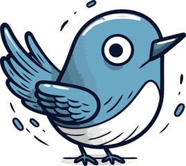 Vector illustration of a cute cartoon blue bird. Isolated on white background.