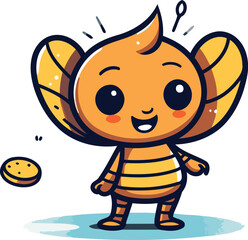 Cute cartoon bee character vector illustration. Isolated on white background.