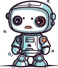 Cute little robot. Hand drawn vector illustration. Cartoon style.