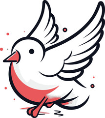 Vector illustration of a white dove with wings flying in the wind.