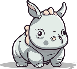 Cute rhinoceros cartoon character. Vector illustration isolated on white background.