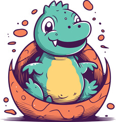 Cute cartoon crocodile sitting in a egg. Vector illustration.