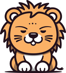 Obraz premium Cute cartoon lion. Vector illustration. Isolated on white background.