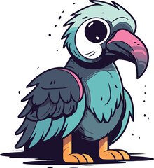 Cute cartoon parrot. Vector illustration. Isolated on white background.