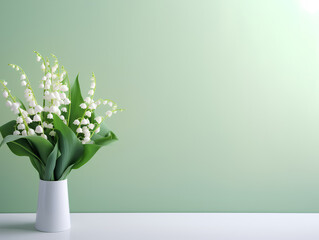 Vase with lilies of the valley on light background 