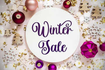 Fototapeta na wymiar Purple And Festive Christmas Background With Text Winter Sale