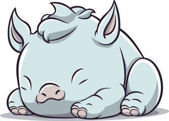 Cute cartoon rhinoceros isolated on white background. Vector illustration.
