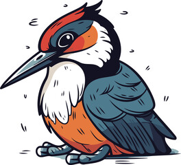 Black backed Woodpecker sitting on the branch. Vector illustration.