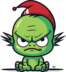 Zombie in a red santa hat. Vector cartoon illustration.
