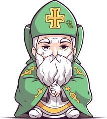 Cartoon wise man. Vector illustration of a wise man in a green suit.