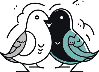 cute doodle couple of pigeons isolated icon vector illustration design