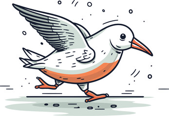 Vector illustration of a flying seagull on a white background.