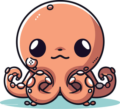 Cute cartoon octopus. Vector illustration of a cute octopus.