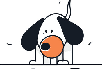 Cute dog with a ball in his mouth. Vector illustration.