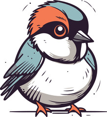 Hand drawn vector illustration of a cute little bird. Isolated objects on white background.