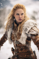 Photography of blonde viking woman in the snow