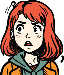 A vector illustration of a redhead woman looking confused and worried.