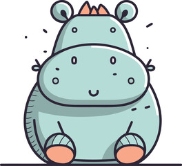 Cute hippopotamus. Vector illustration in thin line style.