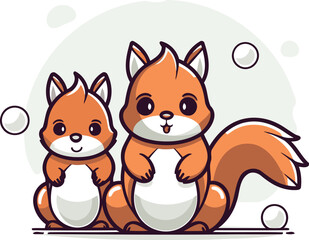 Cute cartoon squirrels. Vector illustration of a cute animal.